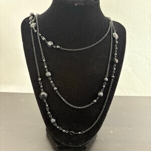 Black 3 Strand Floating Beach Fashion Drape Necklace 23" Lobster clasp  jewelry
